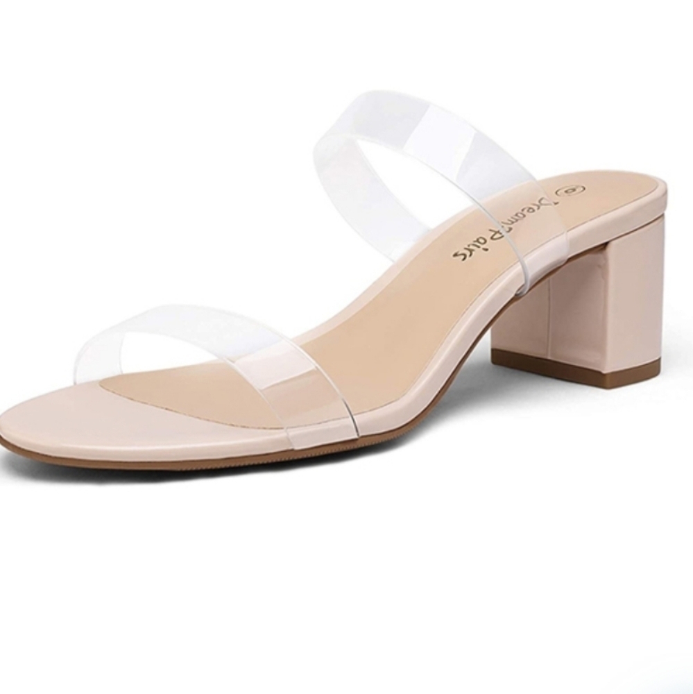 Dream Pairs Two Strap Chunky Heel Sandals, Women's Size 8.5
